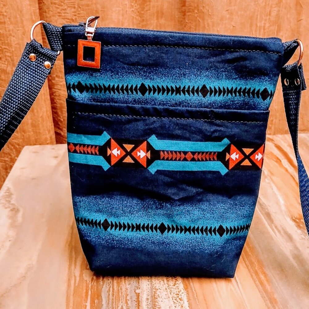 New Southwestern geometric Blue Teal Red Crossbody Zipper Purse shoulder bag